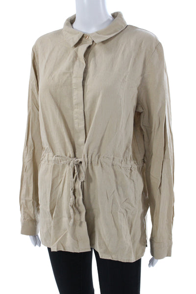 DKNY Women Tunic Button Up Beige Collared Long Sleeve 55% Linen Size XL