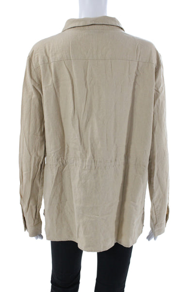 DKNY Women Tunic Button Up Beige Collared Long Sleeve 55% Linen Size XL