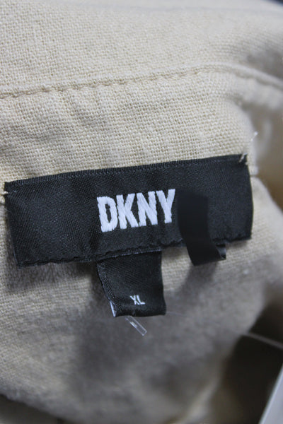 DKNY Women Tunic Button Up Beige Collared Long Sleeve 55% Linen Size XL