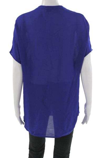 Vince Womens Silk V-Neck Short Sleeve Basic Blouse Blue Size M