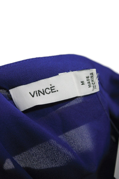 Vince Womens Silk V-Neck Short Sleeve Basic Blouse Blue Size M