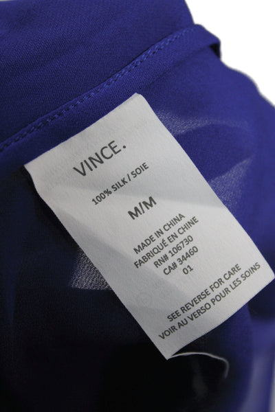 Vince Womens Silk V-Neck Short Sleeve Basic Blouse Blue Size M