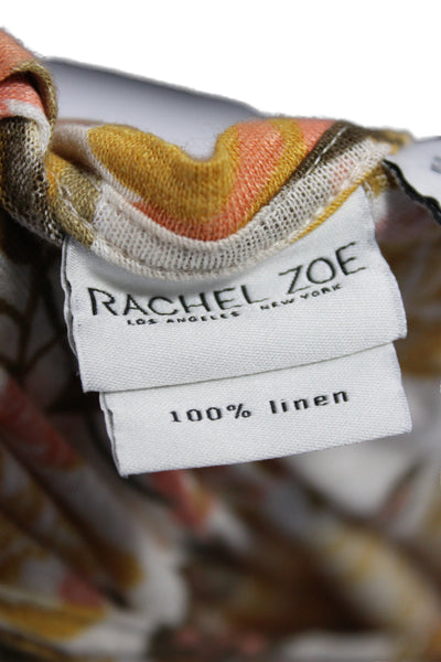 Rachel Zoe Women Basic Floral Linen Short Sleeve Blouse Beige Size XL