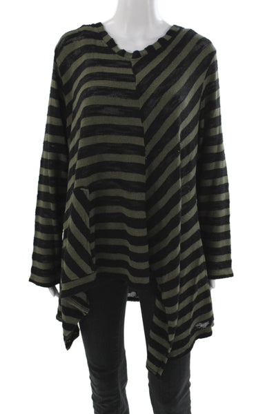 Transparente Womens Black Striped Tunic Sweater Long Sleeve Round Neck Size 2