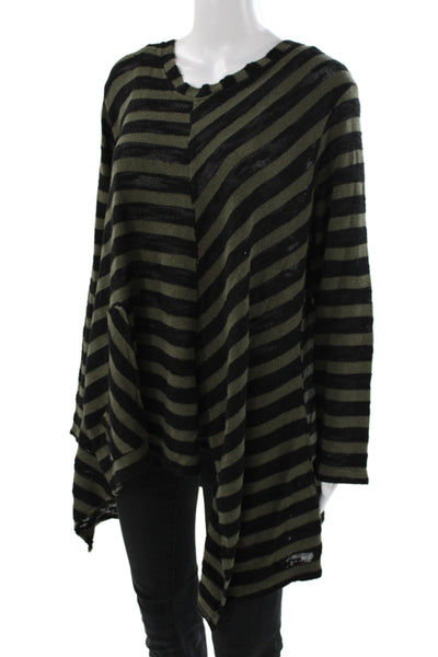 Transparente Womens Black Striped Tunic Sweater Long Sleeve Round Neck Size 2