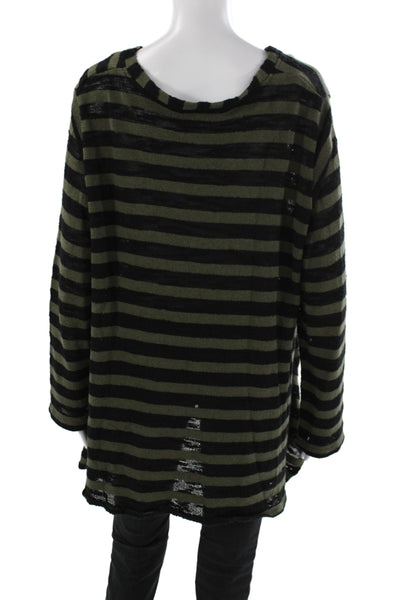 Transparente Womens Black Striped Tunic Sweater Long Sleeve Round Neck Size 2