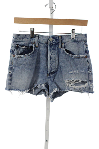 Agolde Womens Cut-Off Blue Shorts Organic Cotton Button Size 26