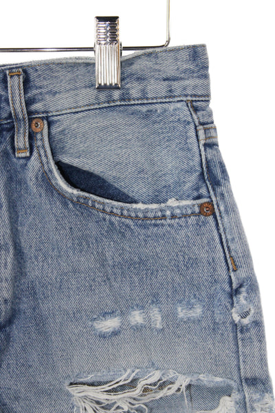Agolde Womens Cut-Off Blue Shorts Organic Cotton Button Size 26