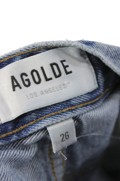 Agolde Womens Cut-Off Blue Shorts Organic Cotton Button Size 26
