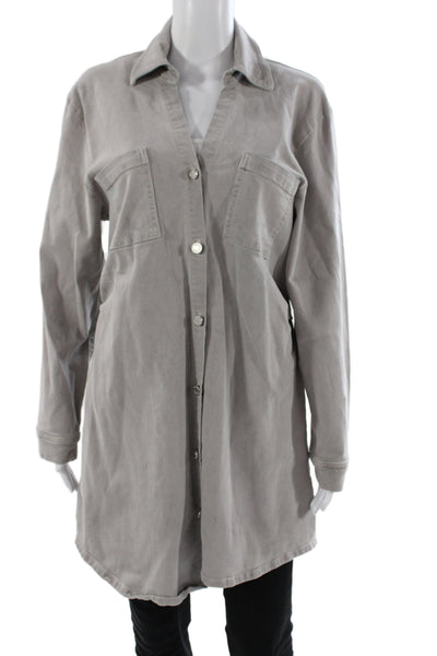 Le Jean Womens Tunic Button Up Gray Cotton Collared Long Sleeve Size L