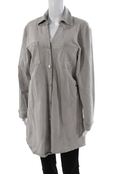 Le Jean Womens Tunic Button Up Gray Cotton Collared Long Sleeve Size L