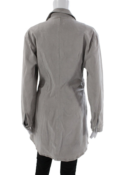 Le Jean Womens Tunic Button Up Gray Cotton Collared Long Sleeve Size L
