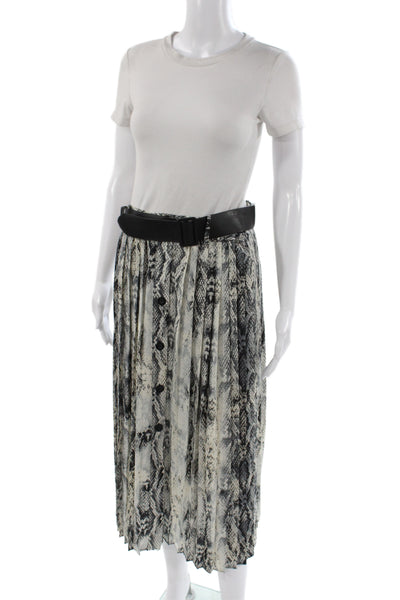Zara Basic Women Maxi Skirt Black Animal Print Knee Length Button Size L