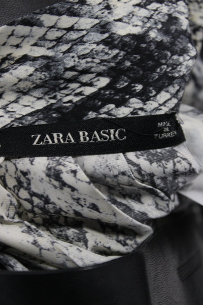 Zara Basic Women Maxi Skirt Black Animal Print Knee Length Button Size L