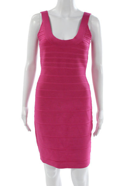 Herve Leger Women Bodycon Pink Scoop Neck Sleeveless Short Dress Size M
