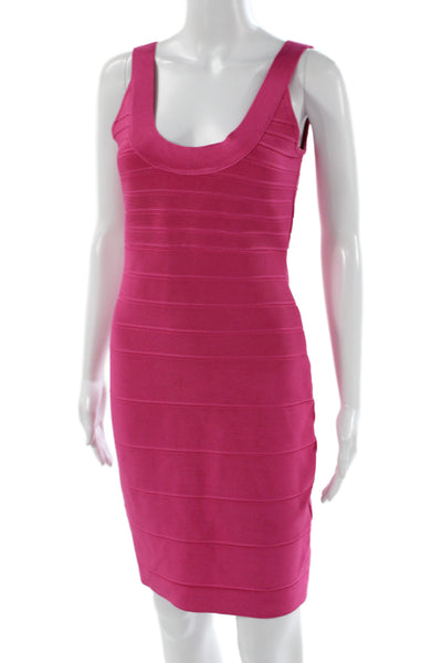 Herve Leger Women Bodycon Pink Scoop Neck Sleeveless Short Dress Size M