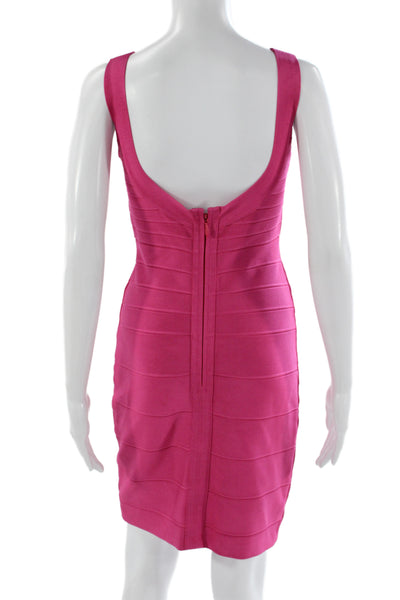 Herve Leger Women Bodycon Pink Scoop Neck Sleeveless Short Dress Size M