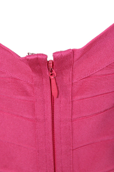 Herve Leger Women Bodycon Pink Scoop Neck Sleeveless Short Dress Size M