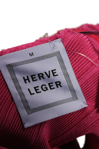 Herve Leger Women Bodycon Pink Scoop Neck Sleeveless Short Dress Size M