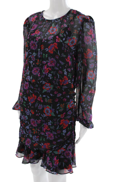 Veronica Beard Womens Black Floral Silk Mini Dress Long Sleeve Zip Size 8