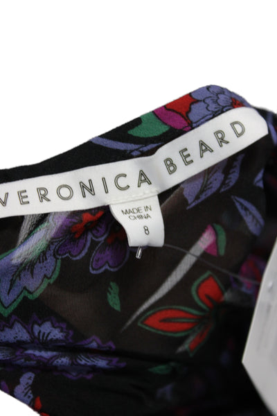 Veronica Beard Womens Black Floral Silk Mini Dress Long Sleeve Zip Size 8