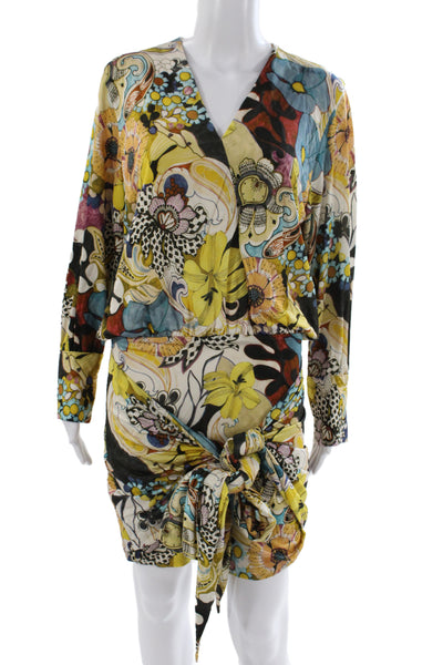 Alexis Womens Multicolor Floral Blouson Dress V-Neck Long Sleeve Size M