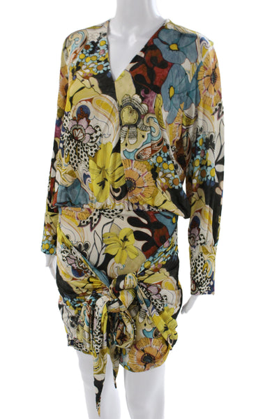 Alexis Womens Multicolor Floral Blouson Dress V-Neck Long Sleeve Size M