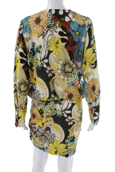 Alexis Womens Multicolor Floral Blouson Dress V-Neck Long Sleeve Size M