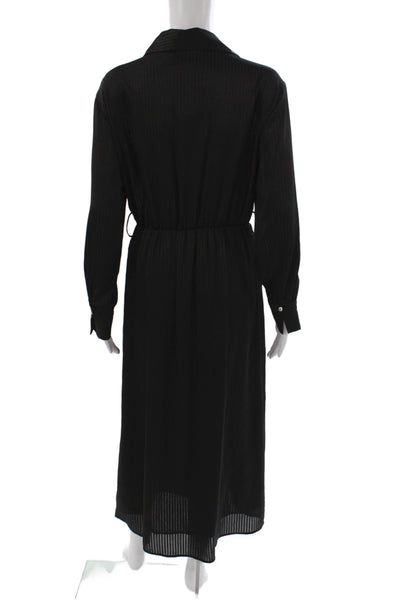 Zara Womens Collared Striped Maxi Dress Black Long Sleeve Polyester Size S