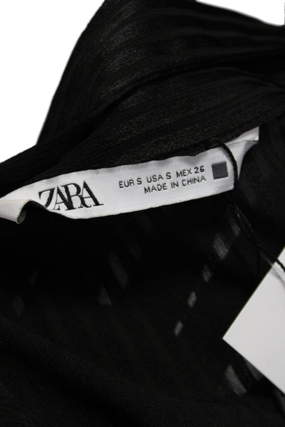 Zara Womens Collared Striped Maxi Dress Black Long Sleeve Polyester Size S