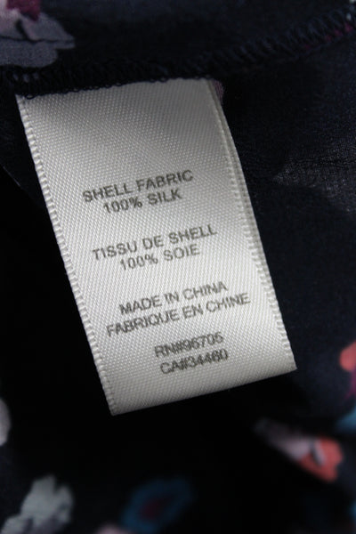 Rebecca Taylor Womens Black Silk Floral Shift Dress 3/4 Sleeve Button Size 4