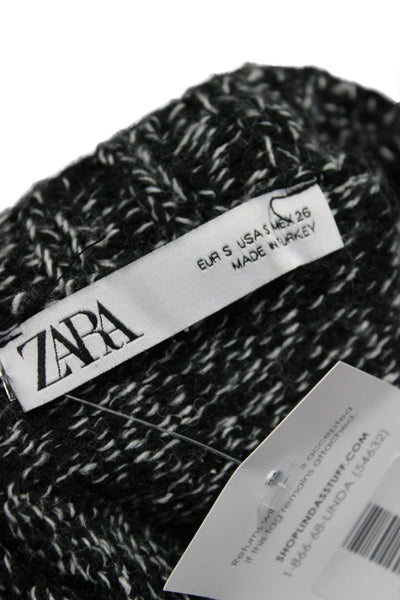 Zara Womens Sweater Dress Black Crew Neck Short Sleeve Pullover Size S