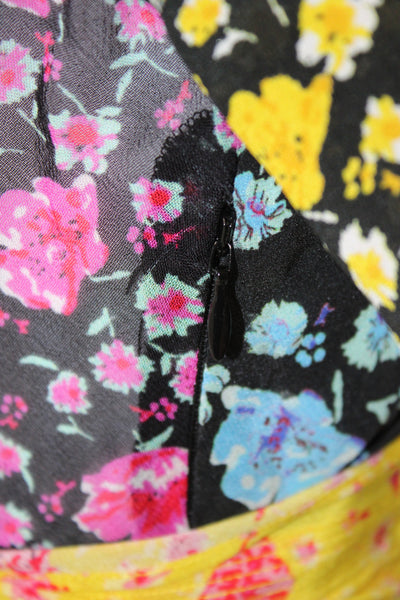 Rixo Womens Maxi Floral Silk Dress Black Collared Long Sleeve Tie Size S