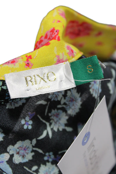 Rixo Womens Maxi Floral Silk Dress Black Collared Long Sleeve Tie Size S