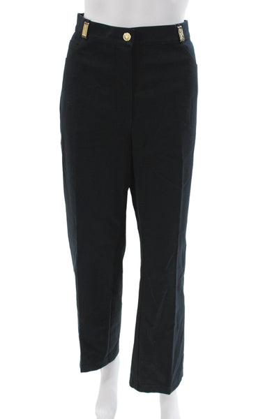 St. John Sport Womens Dress Pants Leather Black Button Size 12