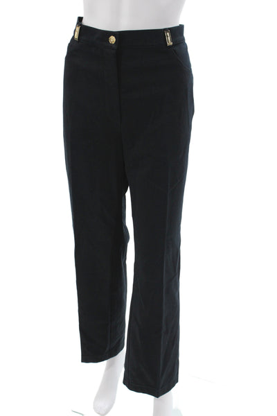 St. John Sport Womens Dress Pants Leather Black Button Size 12