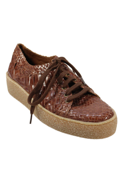 Aquatalia Mens Leather Woven Pattern Fashion Sneakers Size 10 Brown