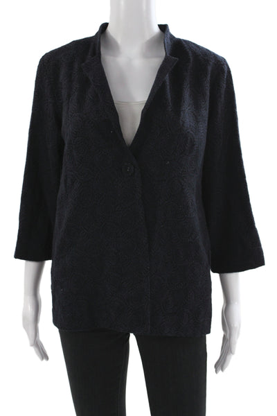 Eileen Fisher Womens Tweed Floral Print Blazer Dark Blue Size PS