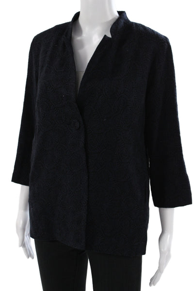 Eileen Fisher Womens Tweed Floral Print Blazer Dark Blue Size PS