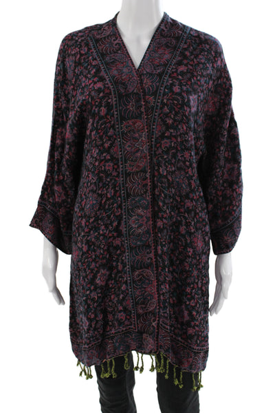 Soft Surroundings Womens Cardigan V-Neck Paisley 3/4 Sleeve Black Size XL