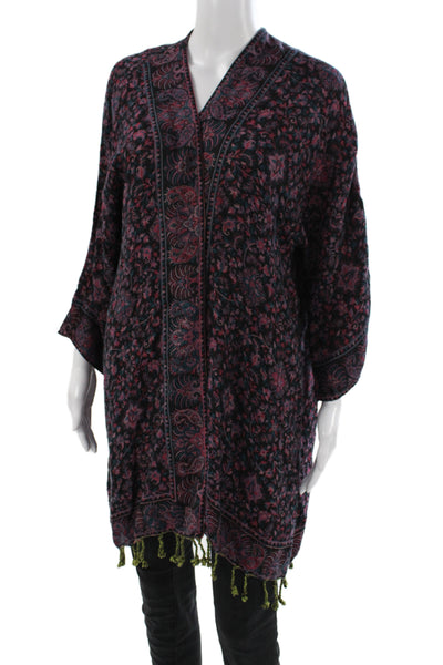 Soft Surroundings Womens Cardigan V-Neck Paisley 3/4 Sleeve Black Size XL
