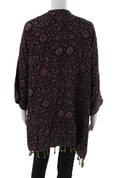 Soft Surroundings Womens Cardigan V-Neck Paisley 3/4 Sleeve Black Size XL