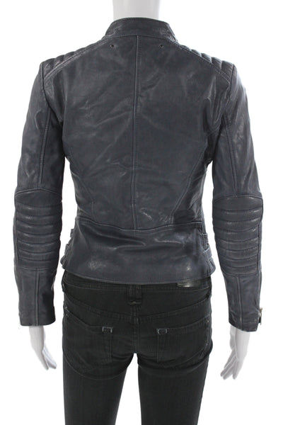 Barbara Bui Women Biker Lambskin Jacket Blue Zip Long Sleeve Size XS