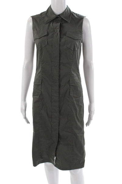 Akris Punto Women Shirt Dress Green Sleeveless Military Size 6