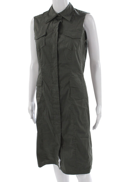 Akris Punto Women Shirt Dress Green Sleeveless Military Size 6