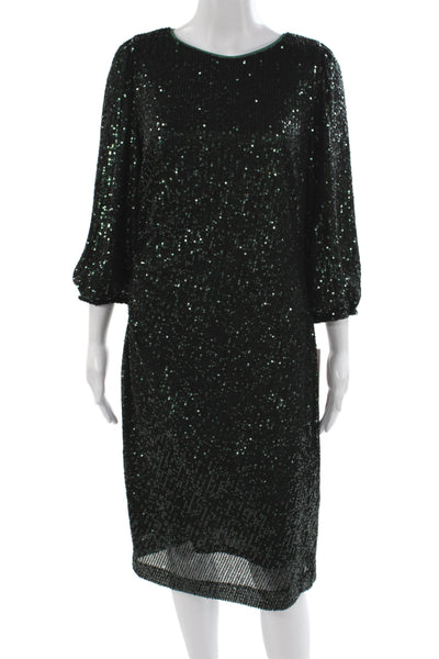 Nanette Nanette Lepore Women Sheath Dress Green 3/4 Sleeve Round Neck Size 12