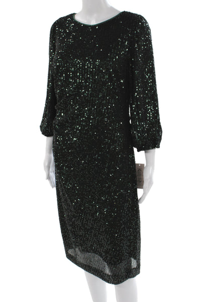 Nanette Nanette Lepore Women Sheath Dress Green 3/4 Sleeve Round Neck Size 12