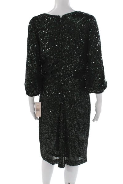 Nanette Nanette Lepore Women Sheath Dress Green 3/4 Sleeve Round Neck Size 12
