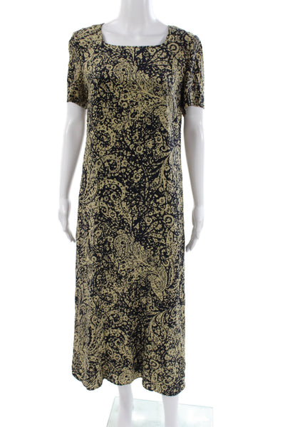 Jaeger Womens Silk Paisley Shift Dress Square Neck Mid Calf ShortSleeve Size 10
