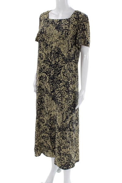 Jaeger Womens Silk Paisley Shift Dress Square Neck Mid Calf ShortSleeve Size 10